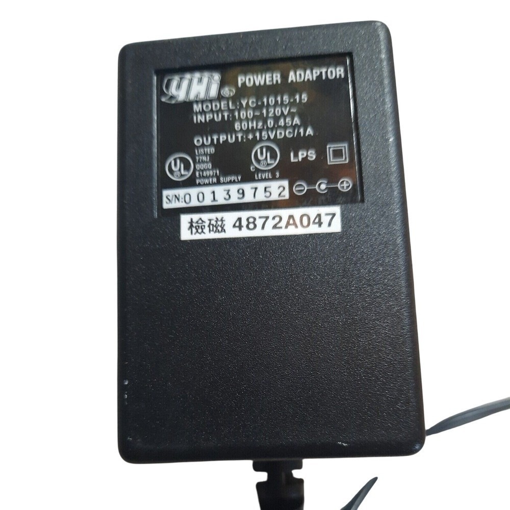 YHI Power Adaptor YC-1015-15 15VDC‎ 1A AC DC Power Supply Wall Plug Cord Black